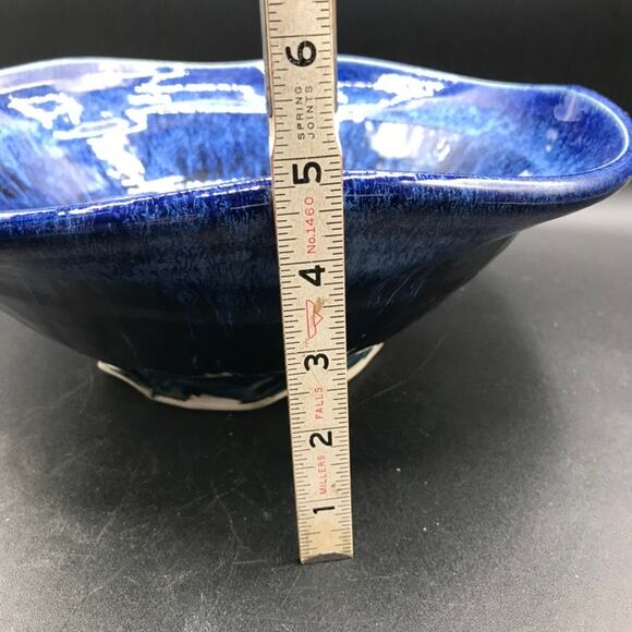 Vintage Large Handmade Studio Pottery Console Serving Bowl Abstract Blue Black - Picture 7 of 7